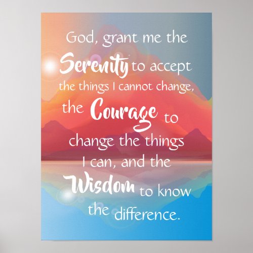 Serenity Prayer Mountain Sunset Sunrise Wall  Poster