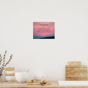 Serenity Prayer Mountains and Pink Sunset Poster