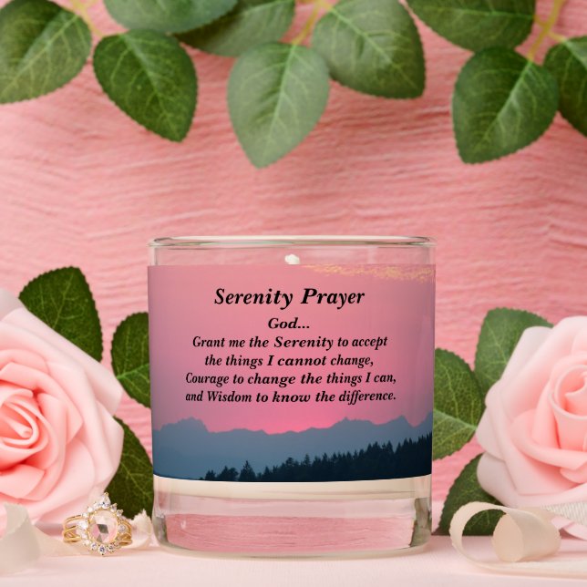 Serenity Prayer Mountains and Pink Sunset Scented Candle (Wedding)