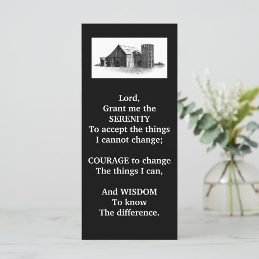 SERENITY PRAYER:OLD BARN:PENCIL ART:RACK CARD (Standing Front)
