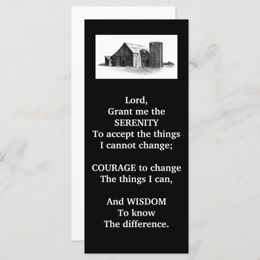 SERENITY PRAYER:OLD BARN:PENCIL ART:RACK CARD (Front/Back)