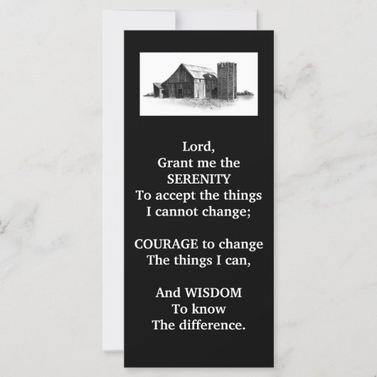 SERENITY PRAYER:OLD BARN:PENCIL ART:RACK CARD (Front)