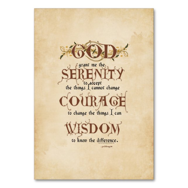 Serenity Prayer: Old English Antique, Recovery Table Number (Front)