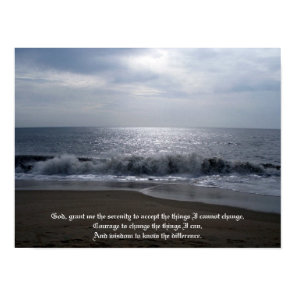 Serenity Prayer on Beautiful Beach Photo at Dawn Poster