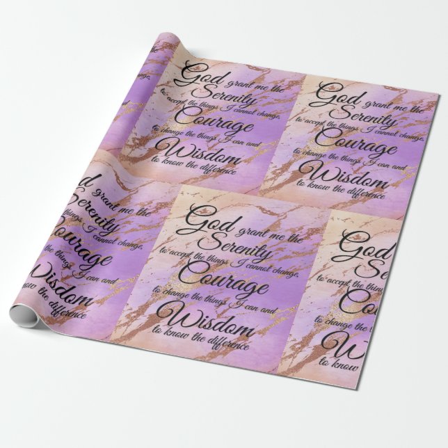 Serenity Prayer on Pink and Rose Gold, Violet Wrapping Paper (Unrolled)