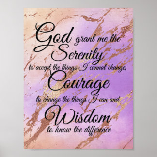 Serenity Prayer on pink, violet, rose gold back Poster