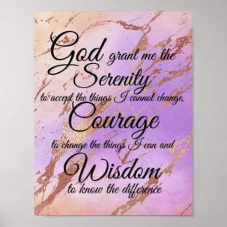 Serenity Prayer on pink, violet, rose gold back Poster