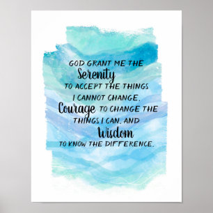 Serenity prayer on pretty blue watercolor design poster