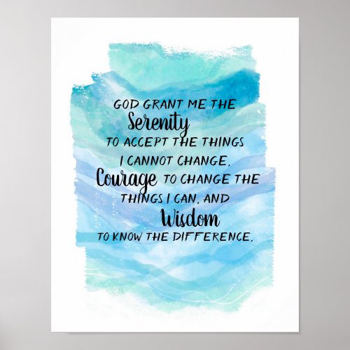Serenity prayer on pretty blue watercolor design  poster