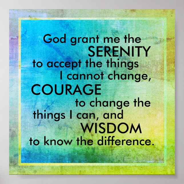 Serenity prayer on turquoise blue and lime green  poster (Front)