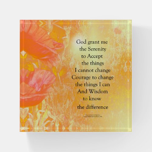 Serenity Prayer Orange Poppy Garden Glow Paperweight