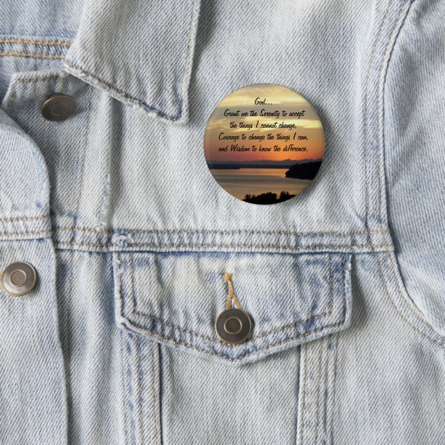 Serenity Prayer Orange Seascape Sunset Button (In Situ)