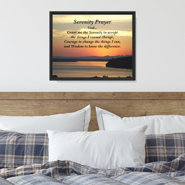Serenity Prayer Orange Seascape Sunset Canvas Print (Insitu(Bedroom))