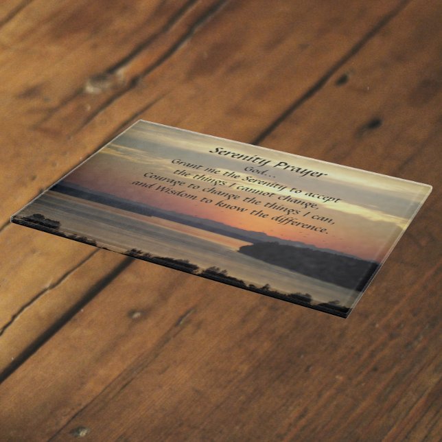 Serenity Prayer Orange Seascape Sunset Cutting Board (In Situ)