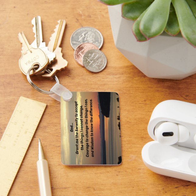 Serenity Prayer Orange Seascape Sunset Keychain (Desk)