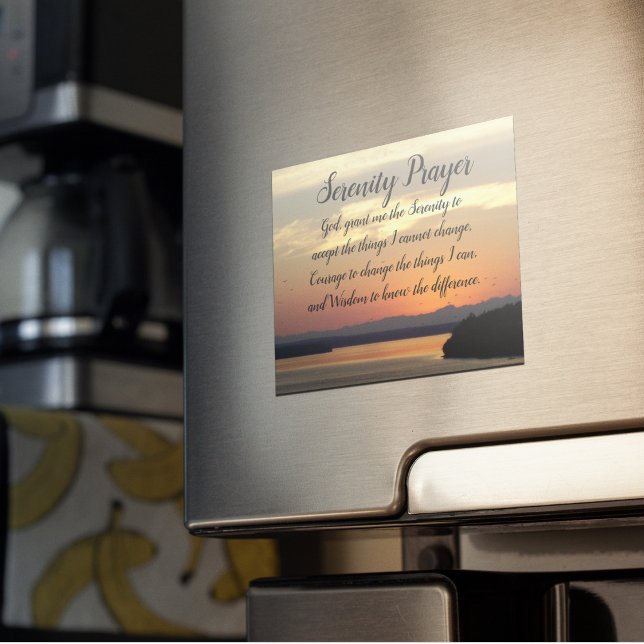 Serenity Prayer Orange Seascape Sunset Magnet (In Situ)