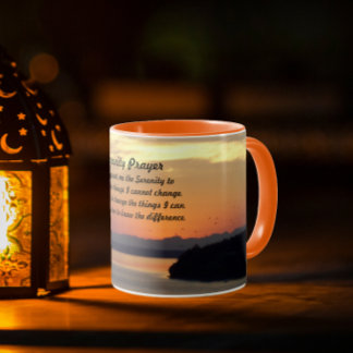 Serenity Prayer Orange Seascape Sunset Mug