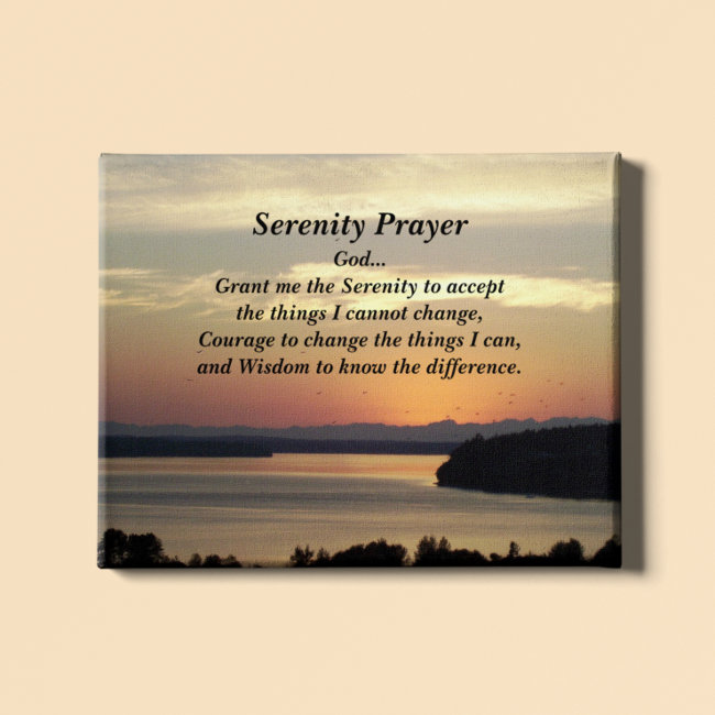 Serenity Prayer Orange Seascape Sunset Photo Canvas Print