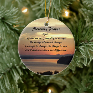 Serenity Prayer Orange Seascape Sunset Photo Ceramic Ornament