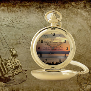 Serenity Prayer Orange Seascape Sunset Pocket Watch