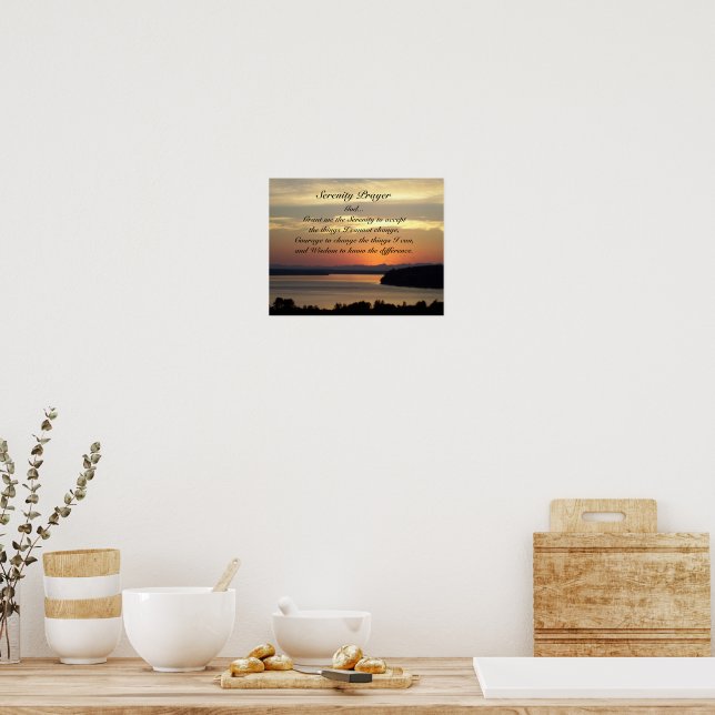 Serenity Prayer Orange Seascape Sunset Poster (Kitchen)