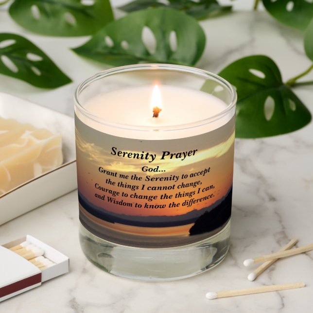 Serenity Prayer Orange Seascape Sunset Scented Candle (Lit)