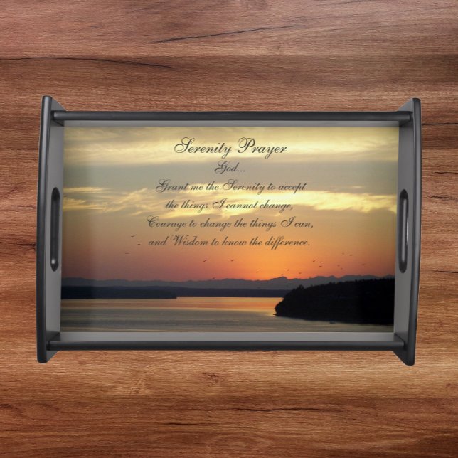 Serenity Prayer Orange Seascape Sunset Serving Tray (In Situ)
