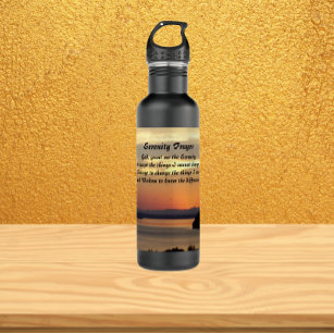 Serenity Prayer Orange Seascape Sunset Stainless Steel Water Bottle