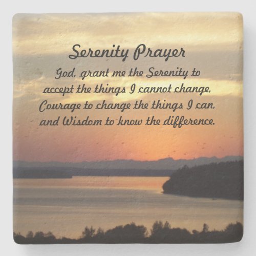 Serenity Prayer Orange Seascape Sunset Stone Coaster