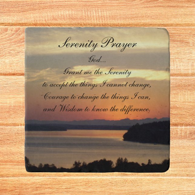 Serenity Prayer Orange Seascape Sunset Trivet (In Situ)