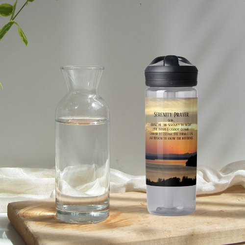 Serenity Prayer Orange Seascape Sunset Water Bottle