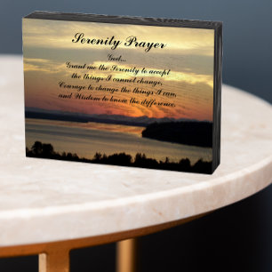 Serenity Prayer Orange Seascape Sunset Wooden Box Sign
