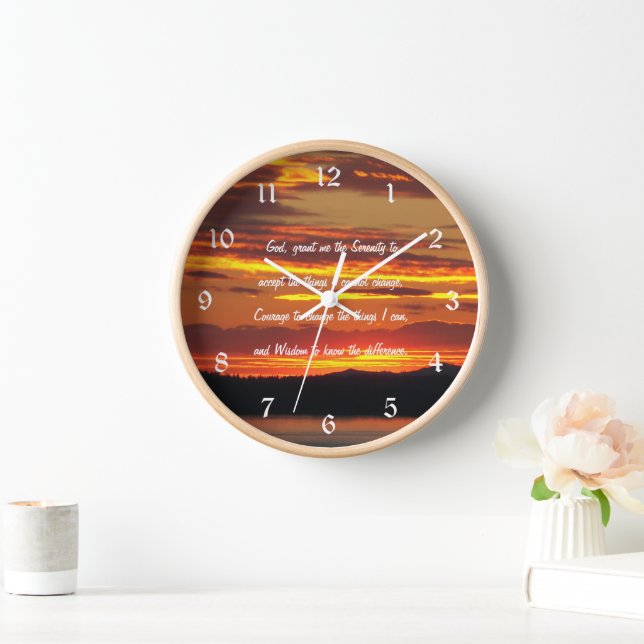Serenity Prayer Orange Sunset Landscape Clock (Home)
