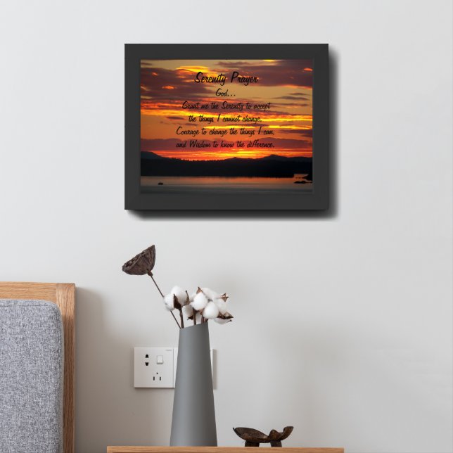 Serenity Prayer Orange Sunset Landscape Framed Art (Bedside)