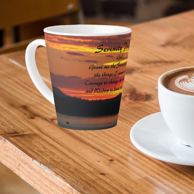 Serenity Prayer Orange Sunset Landscape Latte Mug (In Situ)
