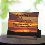 Serenity Prayer Orange Sunset Landscape Plaque<br><div class="desc">Decorative 10 x 8 inch plaque with hinge featuring the landscape photo image of a dramatic, orange sunset over water and mountains along with the inspirational words of the Serenity Prayer printed in black, stylized script. Makes a thoughtful gift for family members or friends!</div>