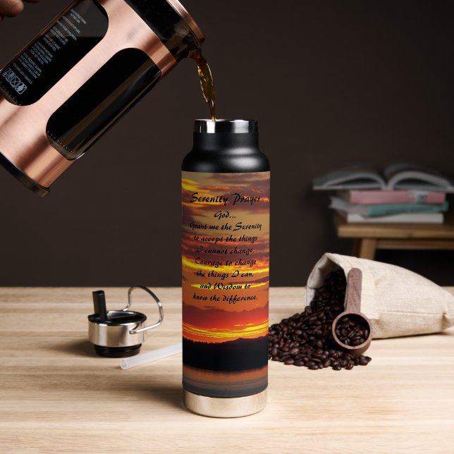 Serenity Prayer Orange Sunset Landscape Water Bottle (Coffee)