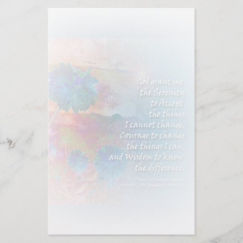 Serenity Prayer Pale Blue Flower Stationery