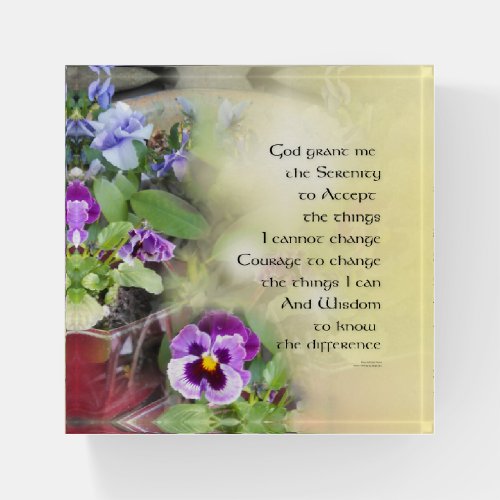 Serenity Prayer Pansies Paperweight