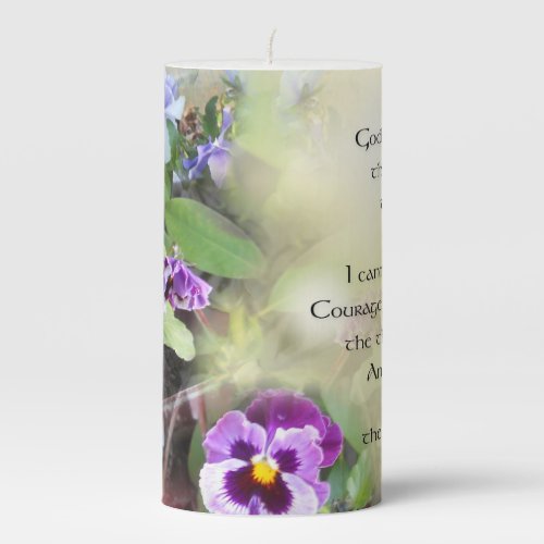 Serenity Prayer Pansies Pillar Candle