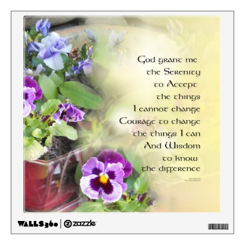 Serenity Prayer Pansies Wall Decal