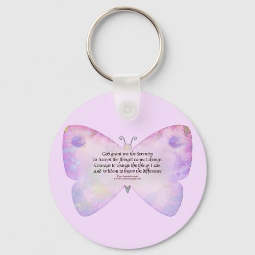 Serenity Prayer Pink and Lavender Butterfly Keychain