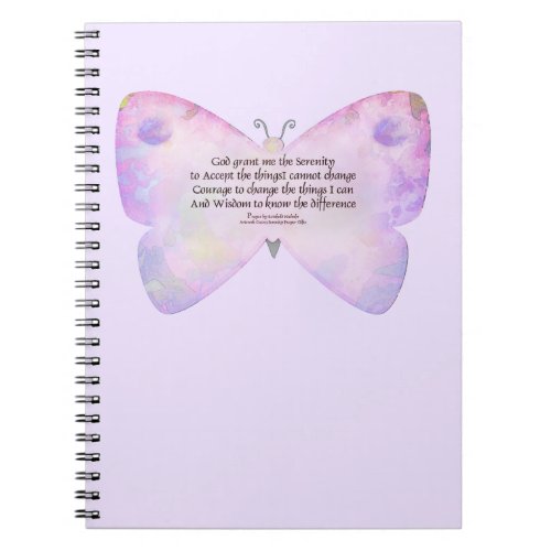 Serenity Prayer Pink and Lavender Butterfly Notebook