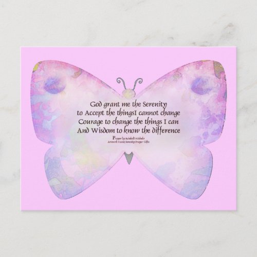 Serenity Prayer Pink and Lavender Butterfly Postcard