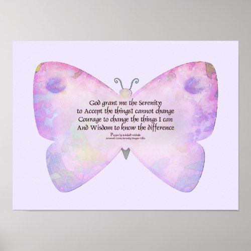 Serenity Prayer Pink and Lavender Butterfly Poster