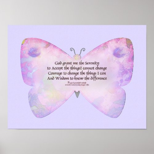 Serenity Prayer Pink and Lavender Butterfly Poster