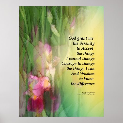 Serenity Prayer Pink and Red Irises Poster