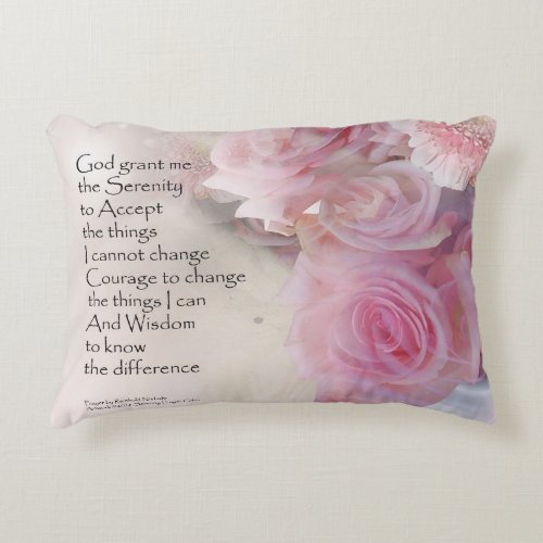 Serenity Prayer Pink Bouquet Accent Pillow