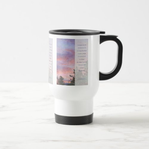 Serenity Prayer Pink Panel Sunrise Travel Mug