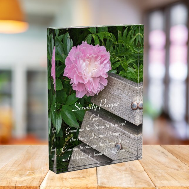 Serenity Prayer Pink Peony Bloom Floral Photo Block (In Situ)